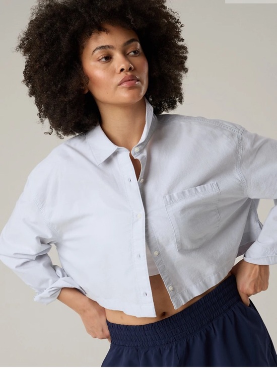 Offline Tops - OFFLINE By Aerie Cropped Cotton Button Up Shirt 
Size XS Color Eyelet Blue